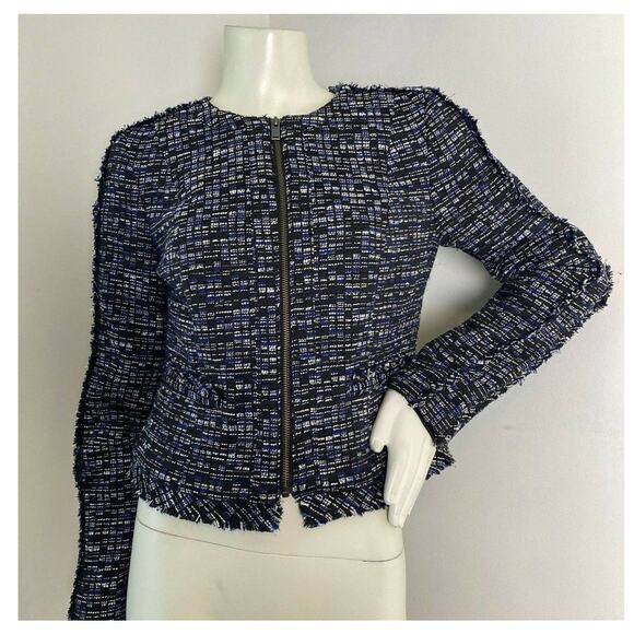 Banana Republic Women's Black Blue Tweed Zip Front Blazer Size 2 - Picture 1 of 8